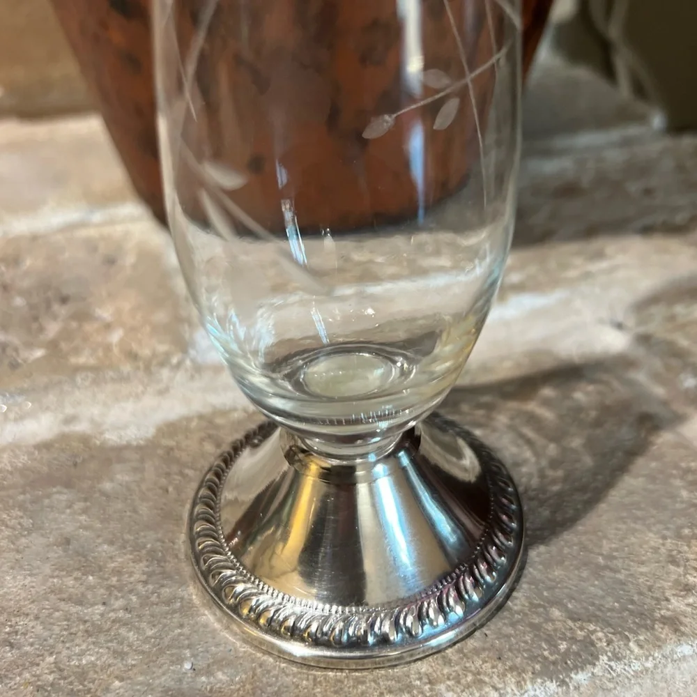 Vintage Duchin Creation Sterling Weighted Bud Vase Crystal Etched Flowers